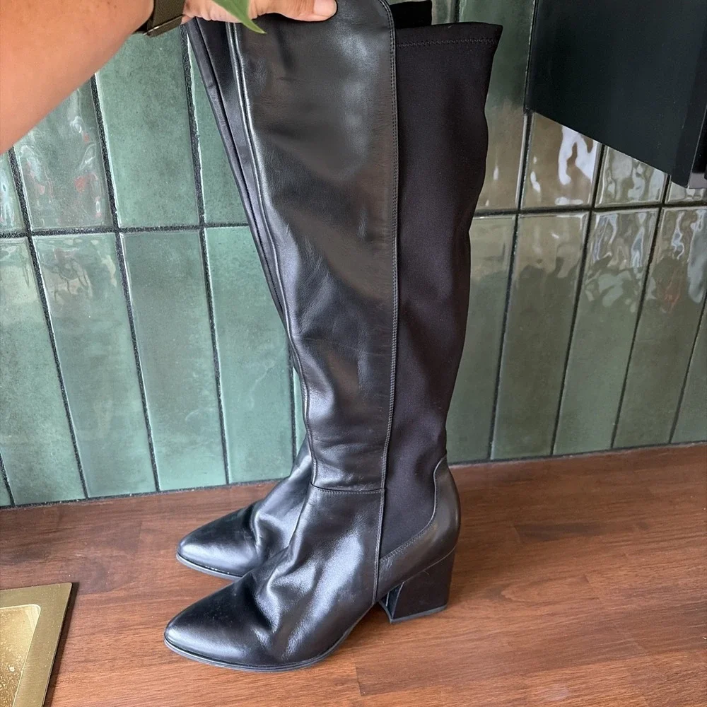 Marc Fisher Women's Leather Boots Size 10 Black Heel To The Knee Tall Read